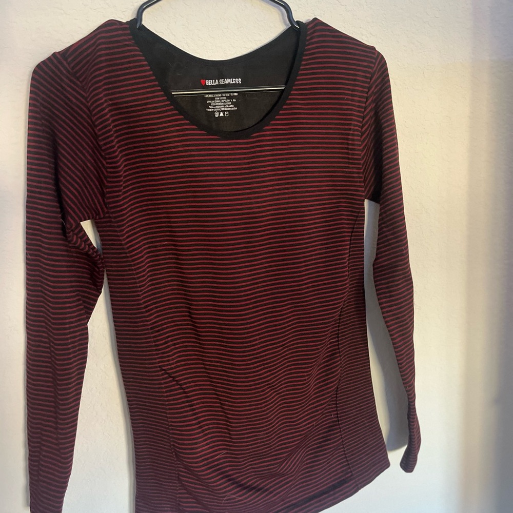Red and Black Stripes- Fitted Long Sleeve Tee
